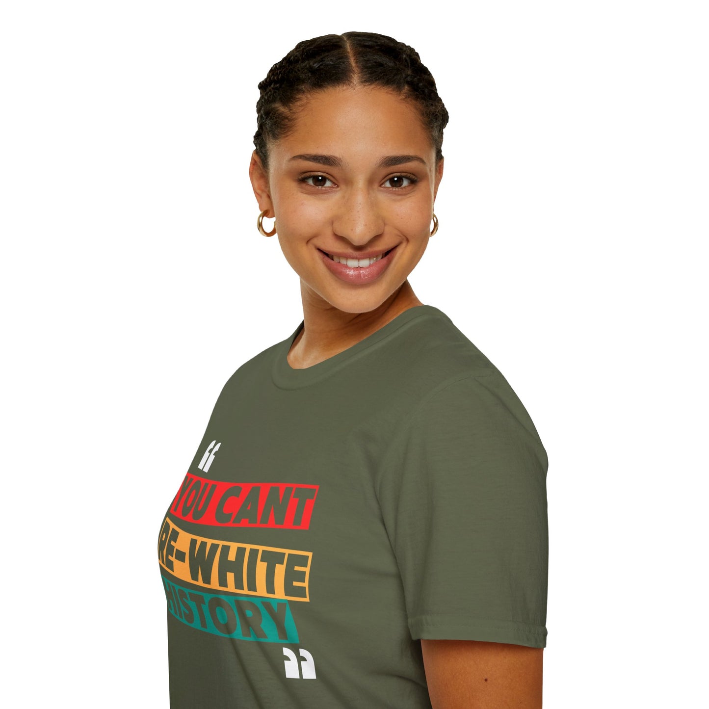"You Can't Re-Write History" Unisex Softstyle T-Shirt, Empowering Tee, Statement Shirt, Gift for Activists & Educators, Casual Wear, [...]